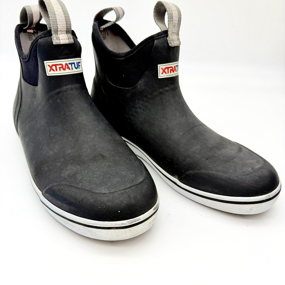 XTRATUF Mens 6" Ankle Deck Boot Rubber Rain Fishing Black White 22736-BLK Size 8